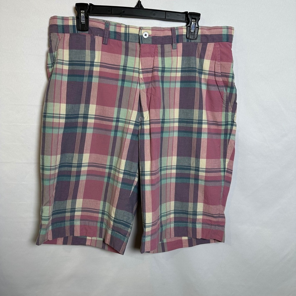 VTG Polo Ralph Lauren Shorts Mens 36 Pink Madras Plaid 11" Bermuda Y2K